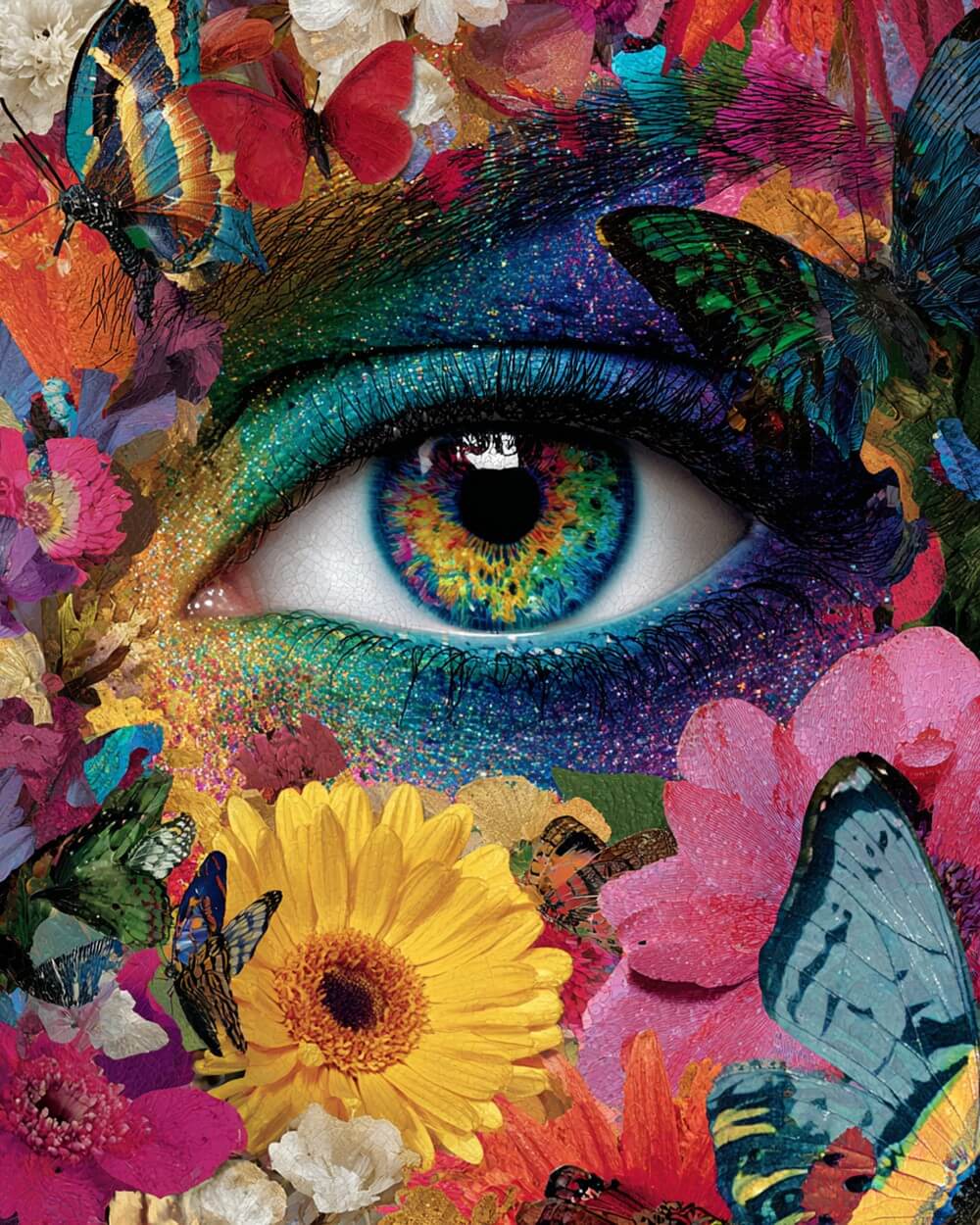 Surreal floral eye with butterflies cross stitch kit for beginners