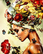 Surreal floral woman portrait cross stitch kit for beginners