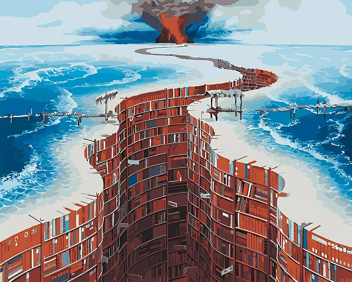 Surreal twisted red architecture cross stitch kit for beginners