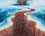Surreal twisted red architecture paint by numbers kit for beginners
