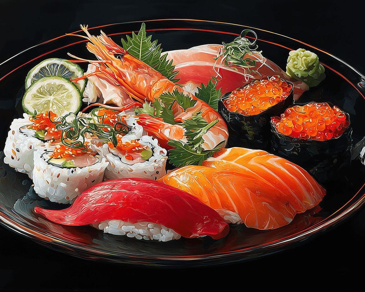 Sushi platter cross stitch kit for beginners