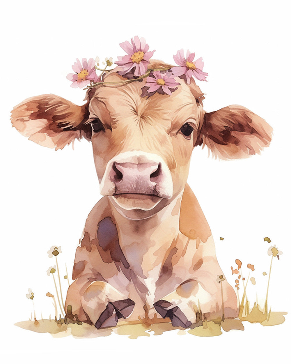 Sweet calf with pink flowers cross stitch kit for beginners