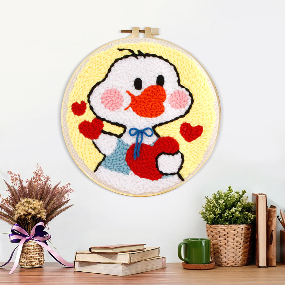 Finished sweet duck in love artwork displayed on a wall