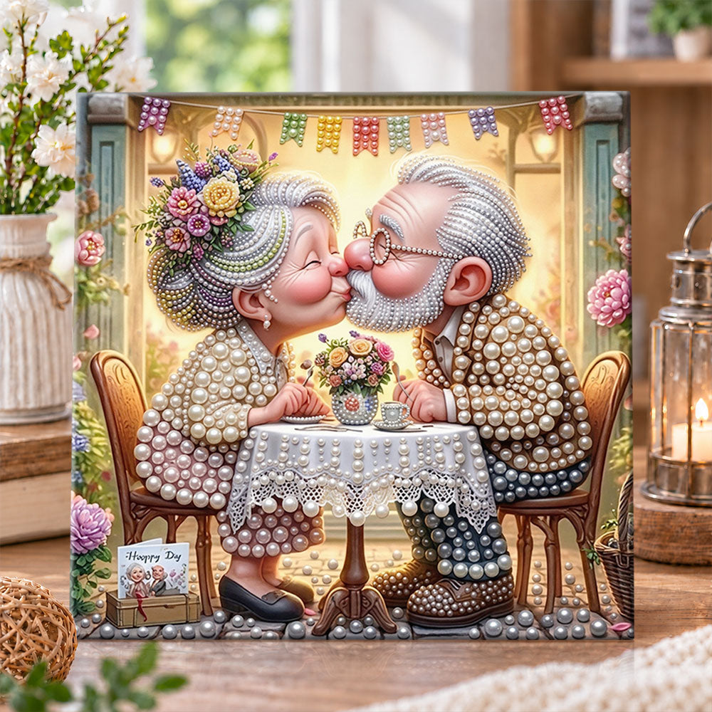 Sweet elder couple kissing pearl diamond painting kit for beginners