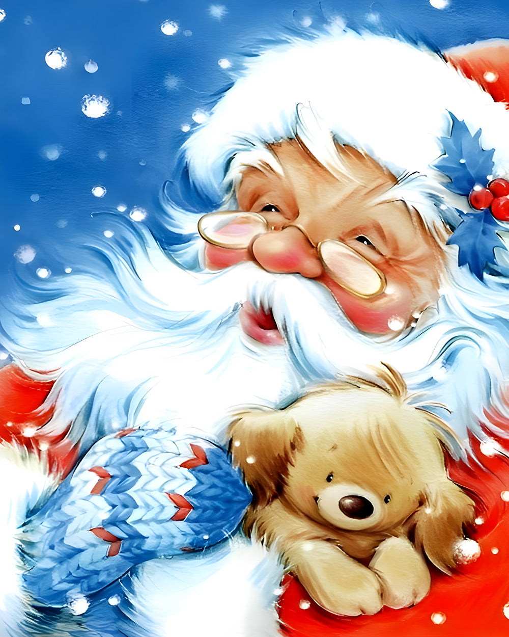 Sweet father christmas cuddling a bear cross stitch kit for beginners