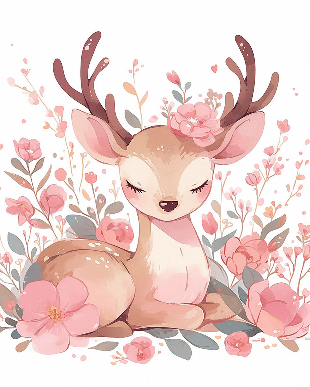 Sweet floral fawn cross stitch kit for beginners