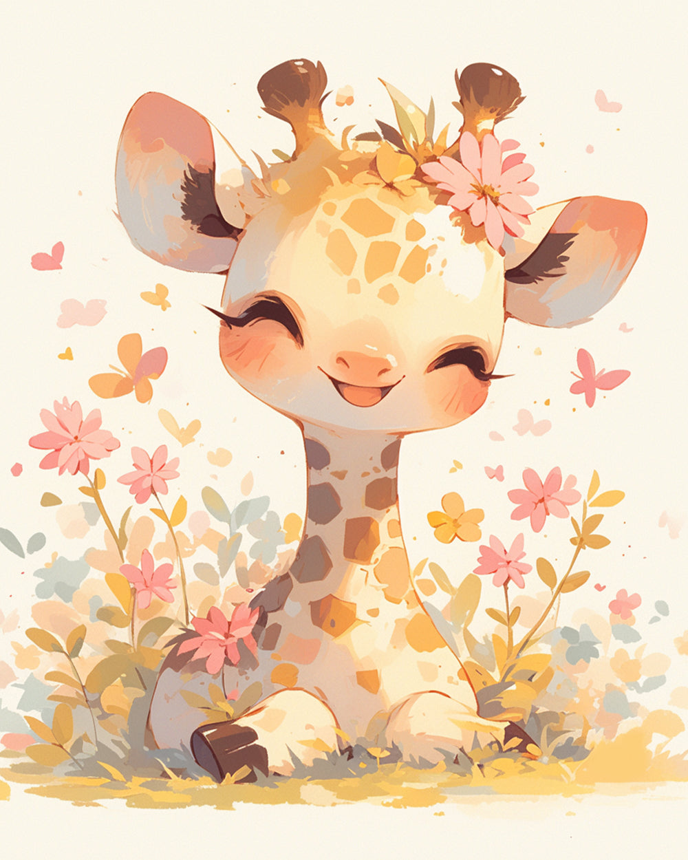 Sweet giraffe with flowers and butterflies cross stitch kit for beginners