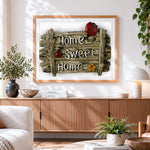 Finished sweet home sign with ladybirds paint by numbers artwork displayed as home decor