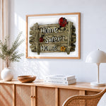 Sweet home sign with ladybirds paint by numbers artwork displayed on wall as home decor