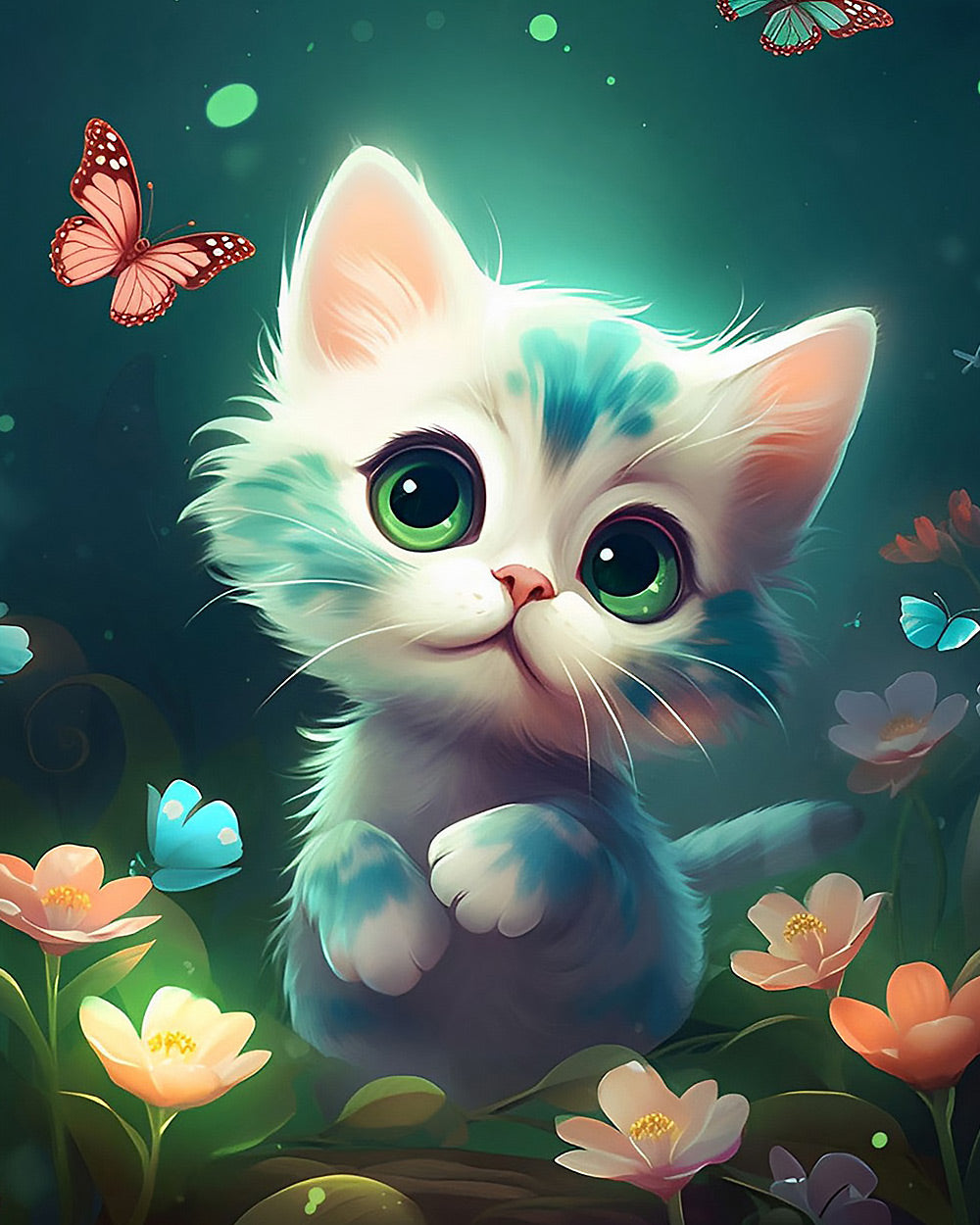 Sweet kitten and little flowers cross stitch kit for beginners
