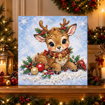 Finished sweet little christmas fawn pearl diamond painting artwork displayed as holiday home decor