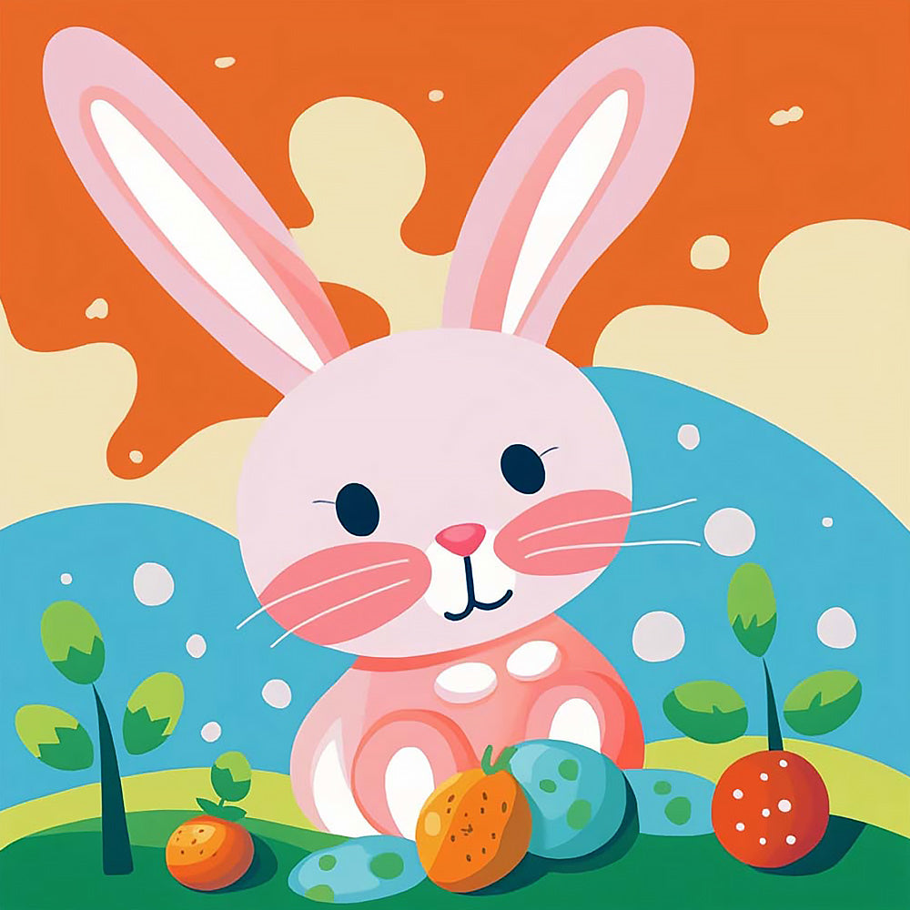 Sweet pink bunny with berries cross stitch kit for beginners