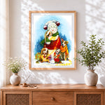 Finished sweet snowman with puppies cross stitch artwork displayed
