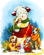 Sweet snowman with puppies cross stitch kit for beginners