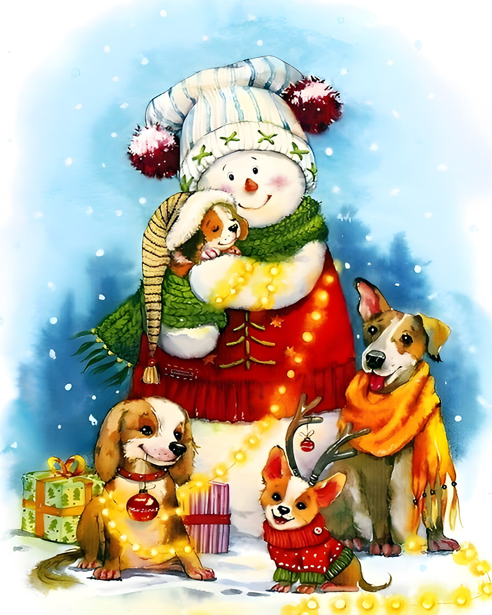 Sweet snowman with puppies cross stitch kit for beginners