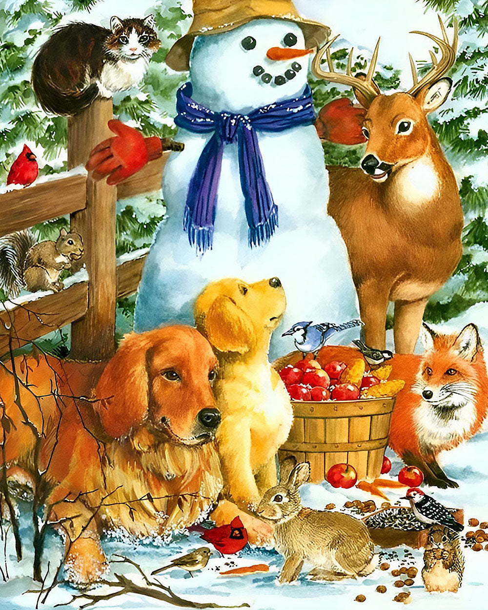 Sweet snowman with woodland animals cross stitch kit for beginners