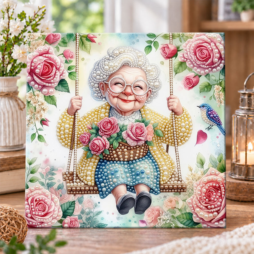 Swinging rose grandma pearl diamond painting kit for beginners