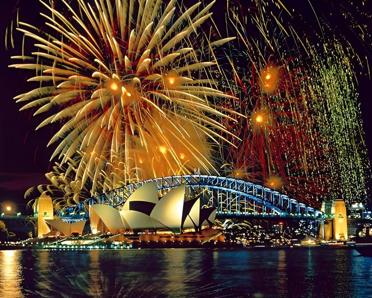 Sydney opera house and fireworks cross stitch kit for beginners