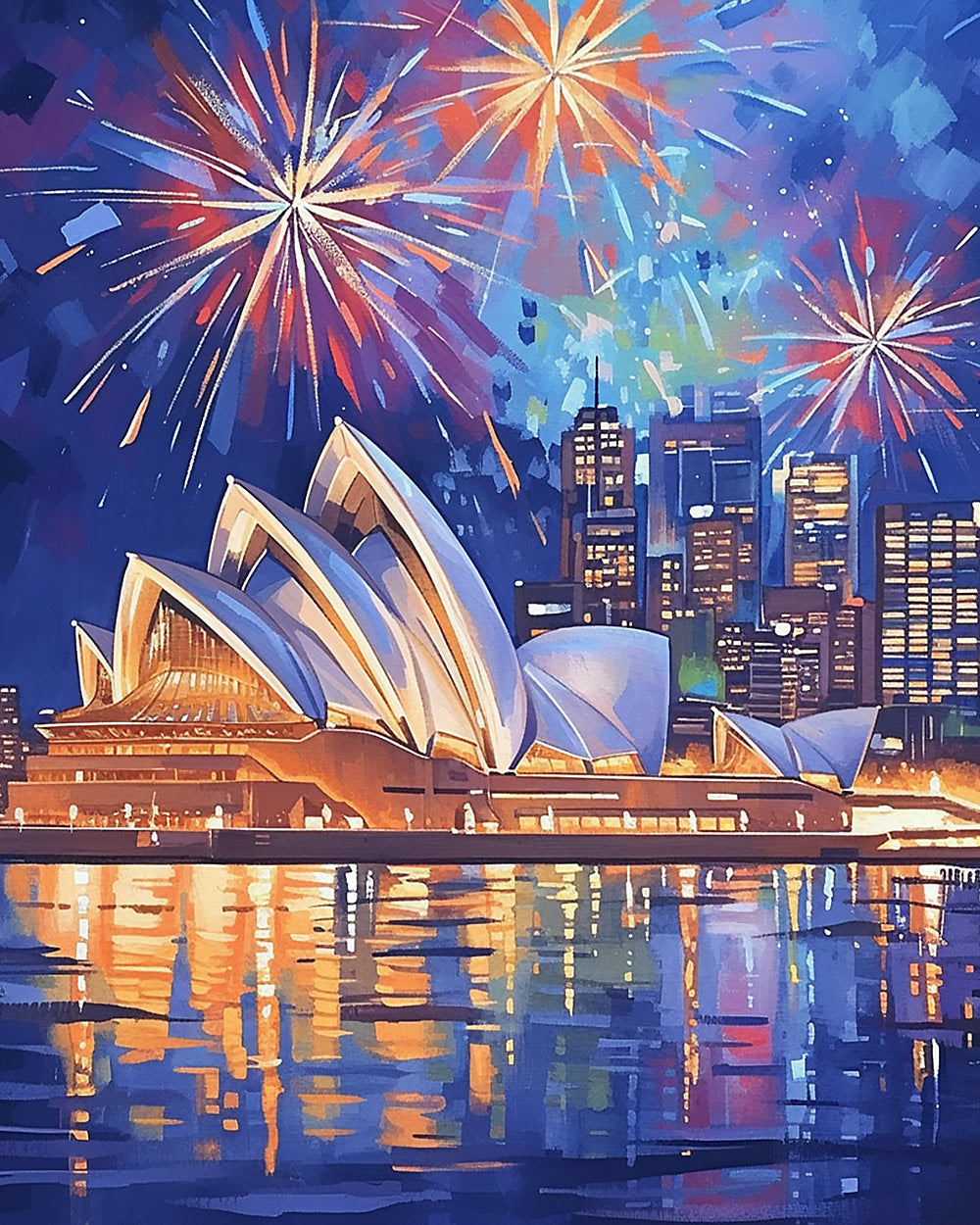 Sydney opera house with fireworks cross stitch kit for beginners