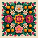Symmetrical citrus and floral pattern cross stitch kit for beginners
