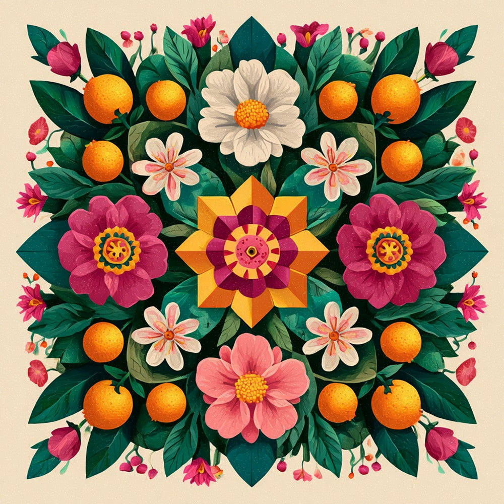 Symmetrical citrus and floral pattern cross stitch kit for beginners
