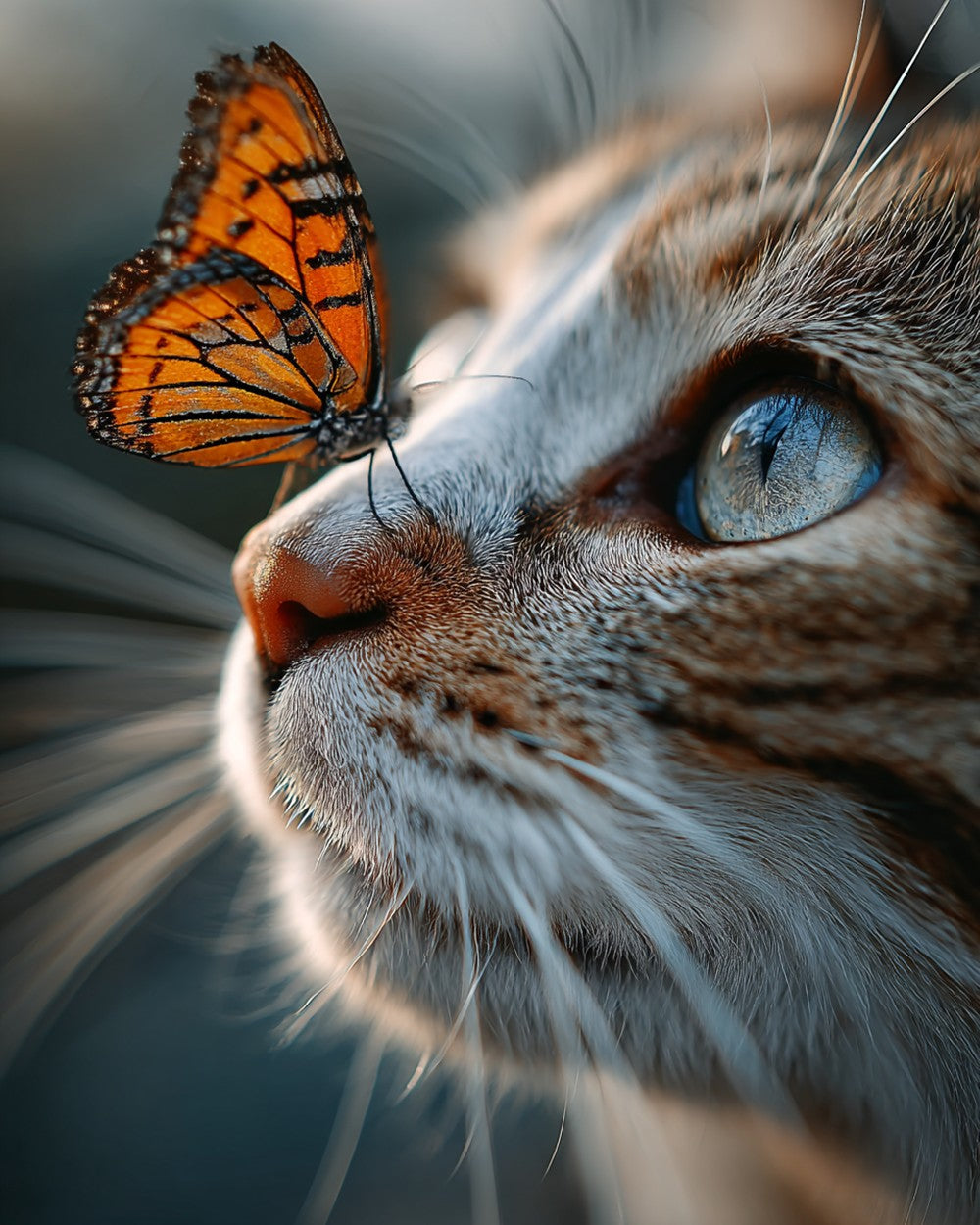 Tabby cat and butterfly portrait cross stitch kit for beginners