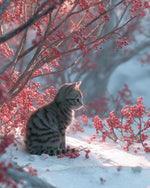 Tabby cat in winter snow cross stitch kit for beginners