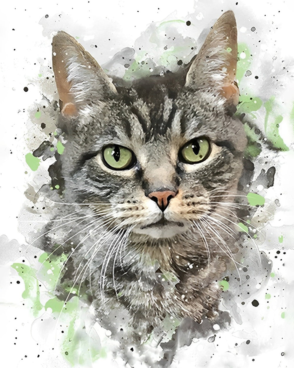 Tabby cat watercolour portrait cross stitch kit for beginners
