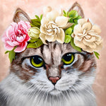 Tabby cat with flower crown cross stitch kit for beginners