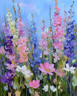 Tall pink and blue wildflowers cross stitch kit for beginners