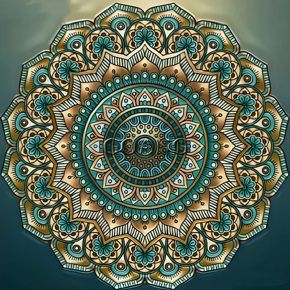 Teal and gold mandala cross stitch kit for beginners