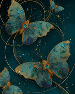 Teal and gold ornamental butterflies cross stitch kit for beginners