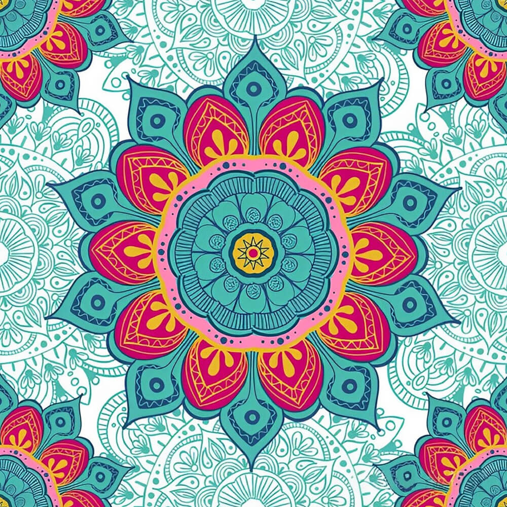 Teal and red floral mandala cross stitch kit for beginners