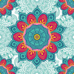 Teal and red floral mandala cross stitch kit for beginners