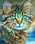 Teal eyed abstract cat cross stitch kit for beginners