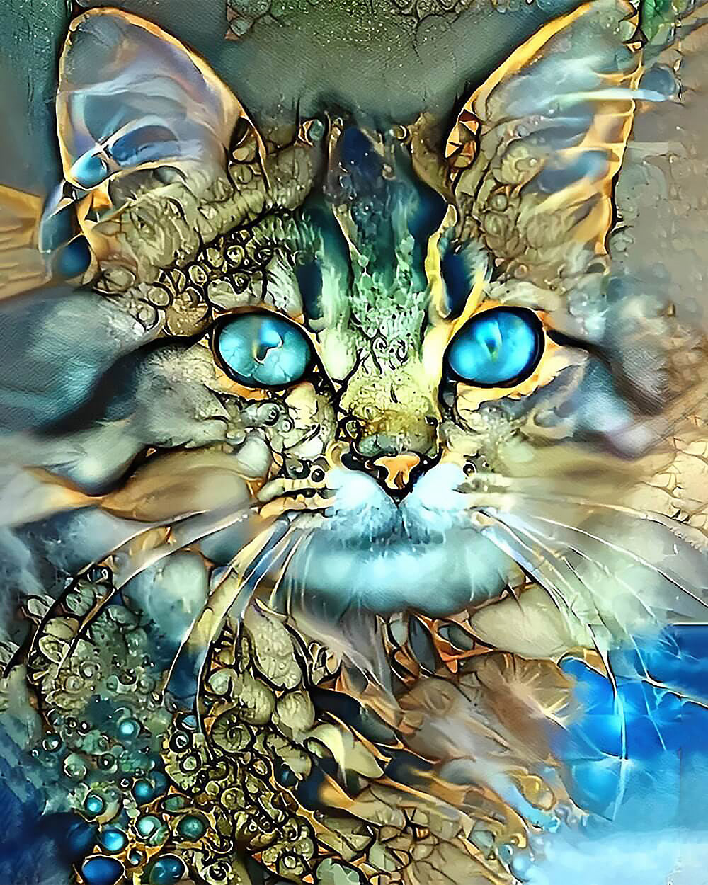 Teal eyed abstract cat cross stitch kit for beginners