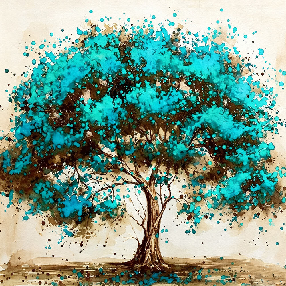 Teal splatter tree paint by numbers kit for beginners