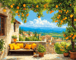 Terrace with orange tree and mountain view paint by numbers kit for beginners
