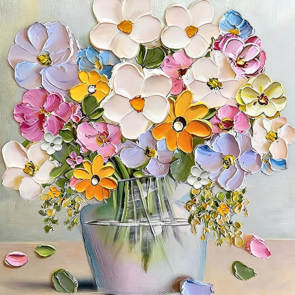 Textured floral still life cross stitch kit for beginners