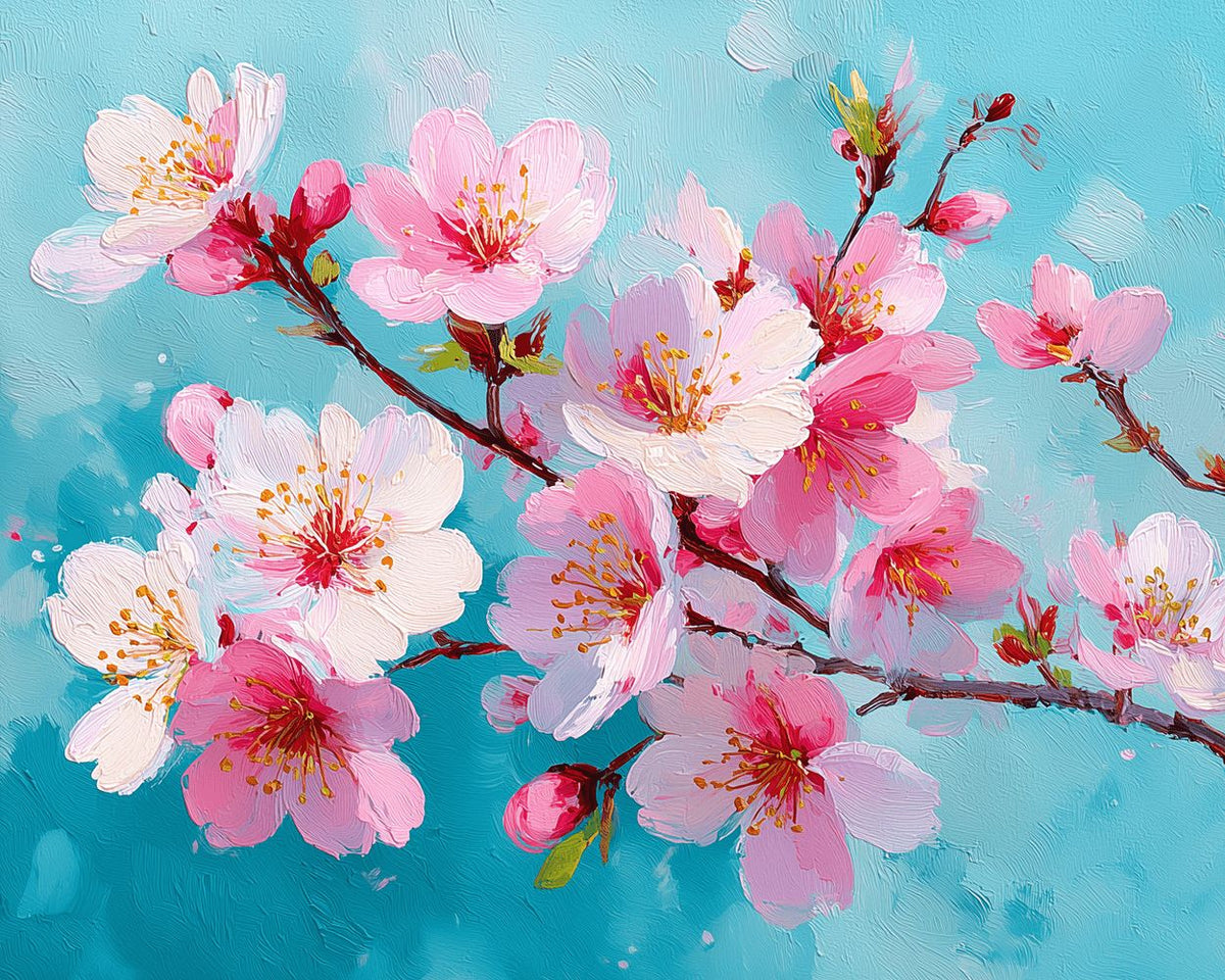 Textured pink blossom branches paint by numbers kit for beginners