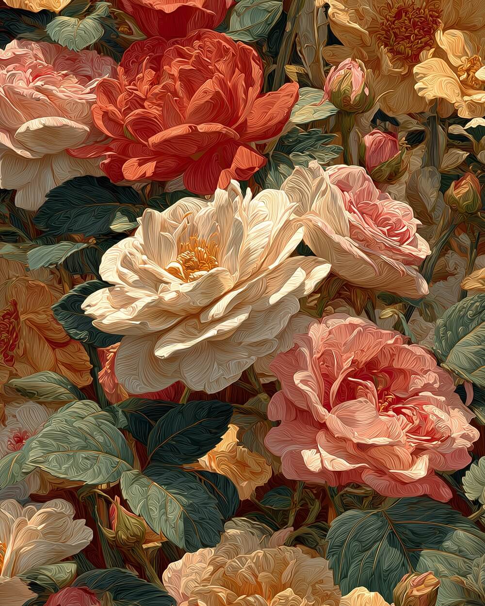 Textured roses and leaves cross stitch kit for beginners