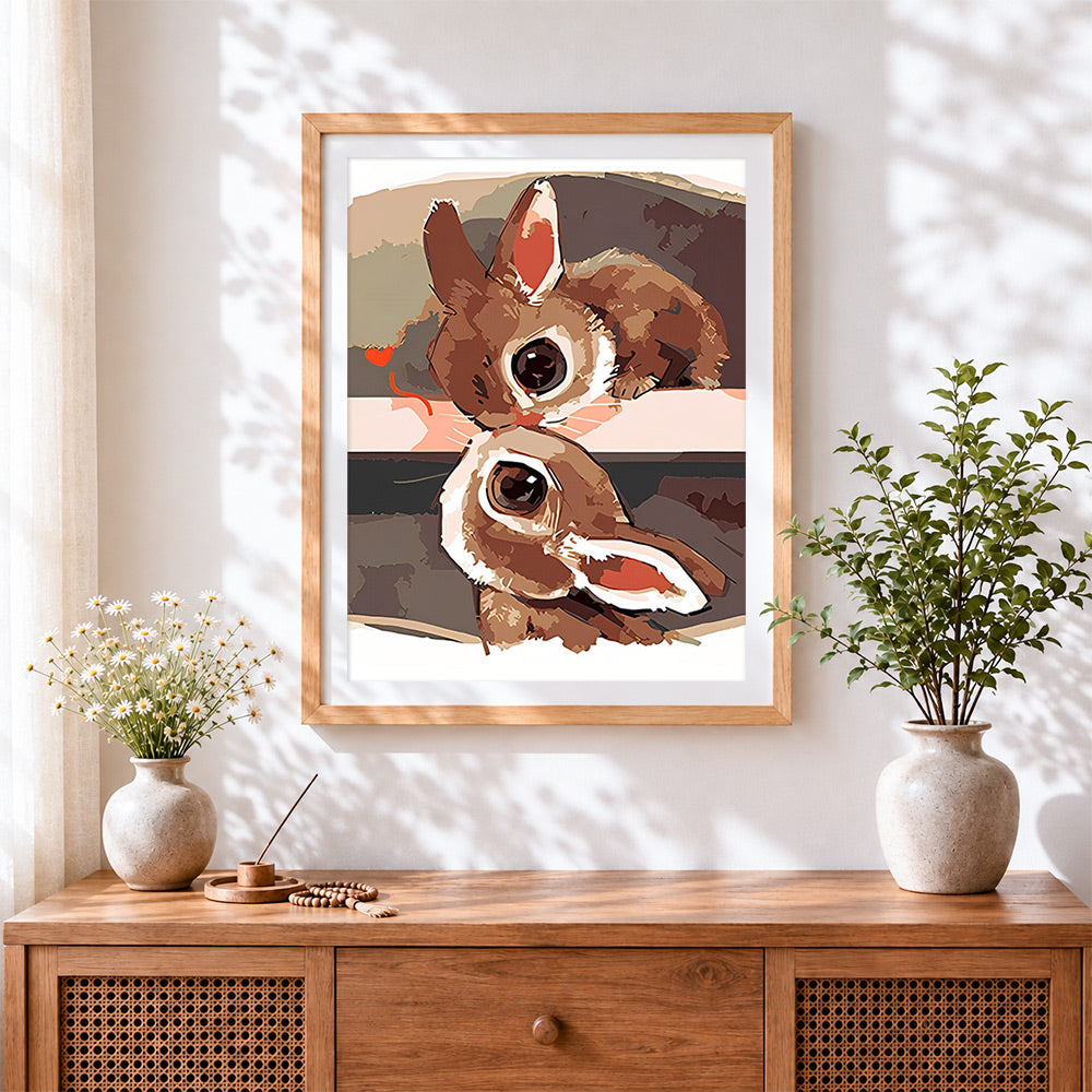 Finished the big eyed bunnies cross stitch artwork displayed