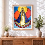 Finished the blessed mother and roses cross stitch artwork displayed