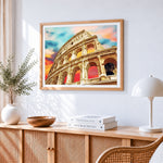 The colosseum in rome cross stitch artwork displayed on wall as home decor