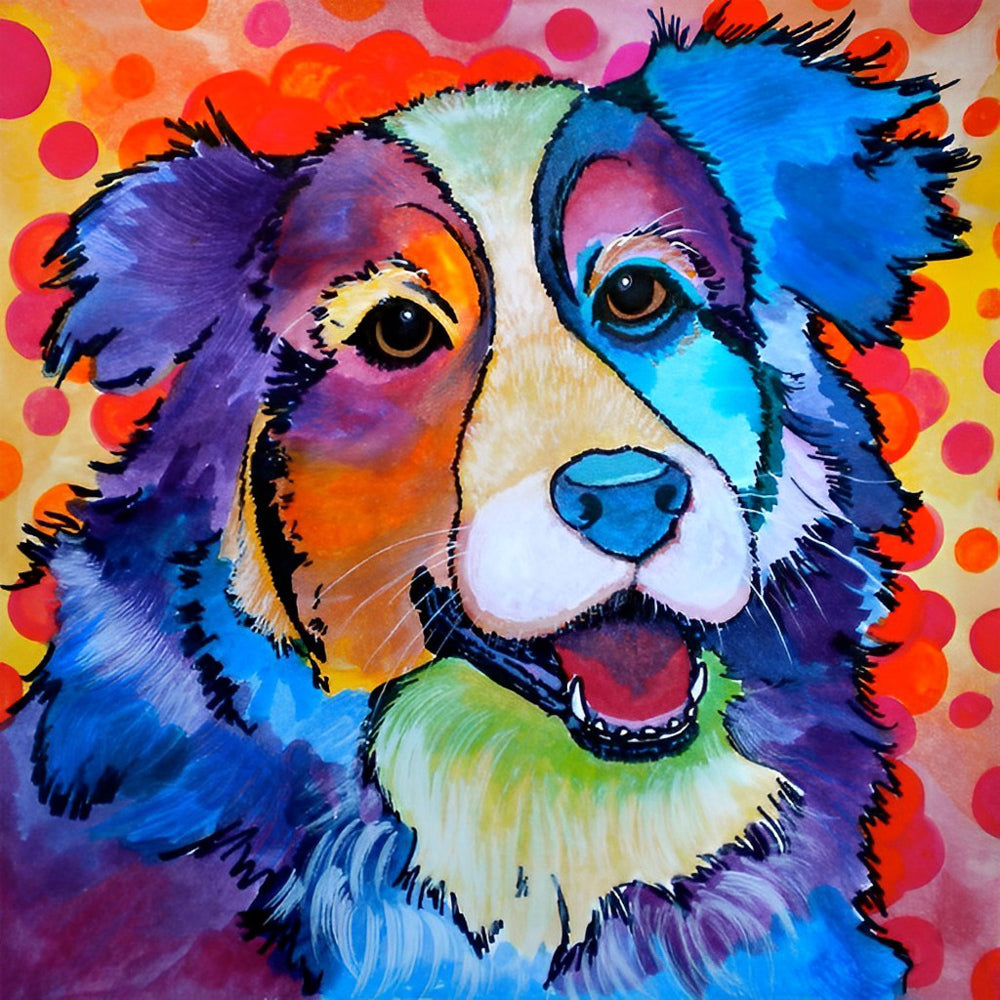 The colourful happy collie cross stitch kit for beginners