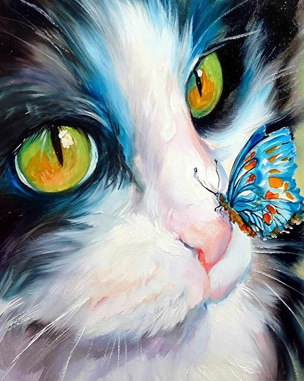 The curious cat and blue butterfly cross stitch kit for beginners