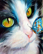 The curious cat and blue butterfly cross stitch kit for beginners