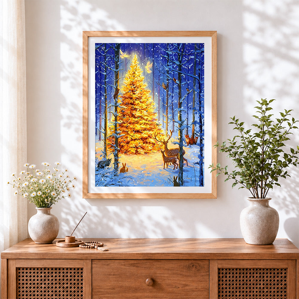 Finished the enchanted christmas tree cross stitch artwork displayed