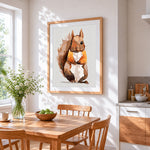 The fluffy tailed squirrel cross stitch artwork displayed on wall as home decor