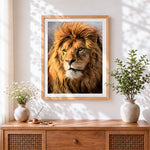 Finished the golden maned lion cross stitch artwork displayed